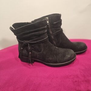 New Born Black Suede Ankle Booties with Tassel Wrap